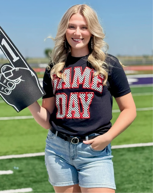Checkered Game Day with Metallic Puff Tee