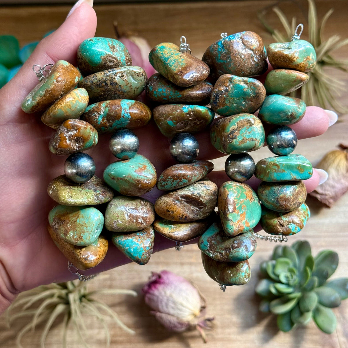 16” Chunky Turquoise Paperclip Necklace – Sterling Silver Center
