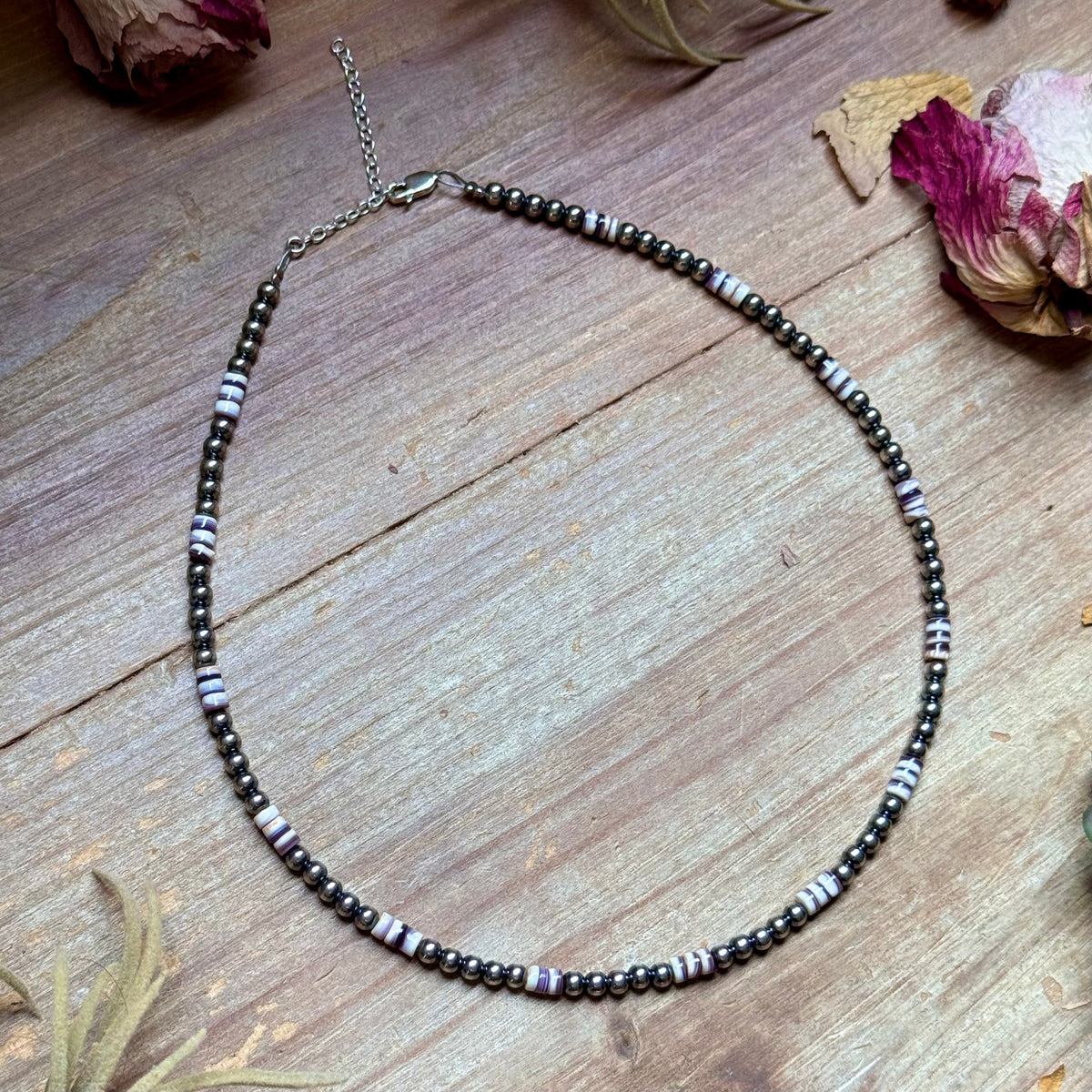 Wampum Shell & Sterling Silver Necklace 4mm 16"