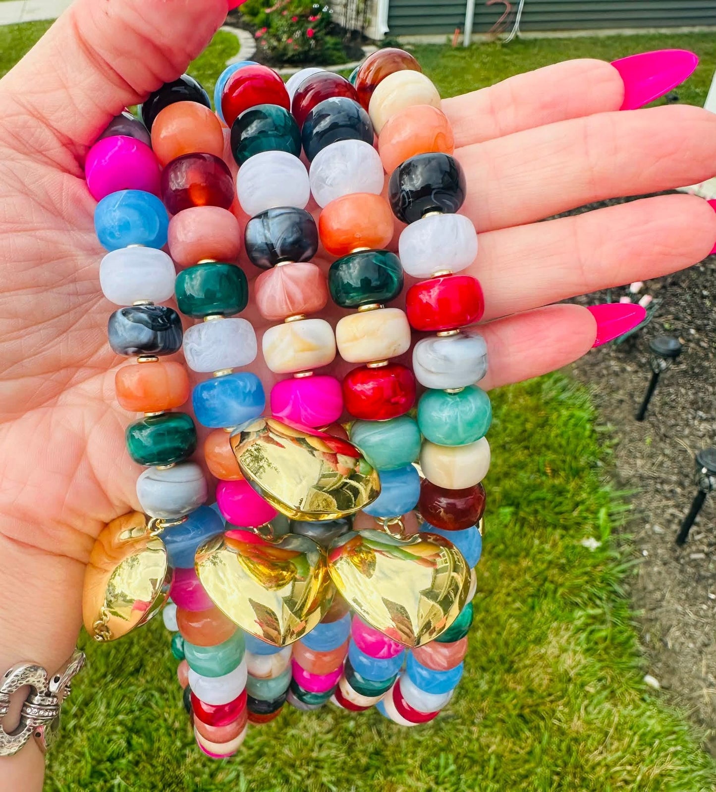 Rainbow Beaded Heart Necklace