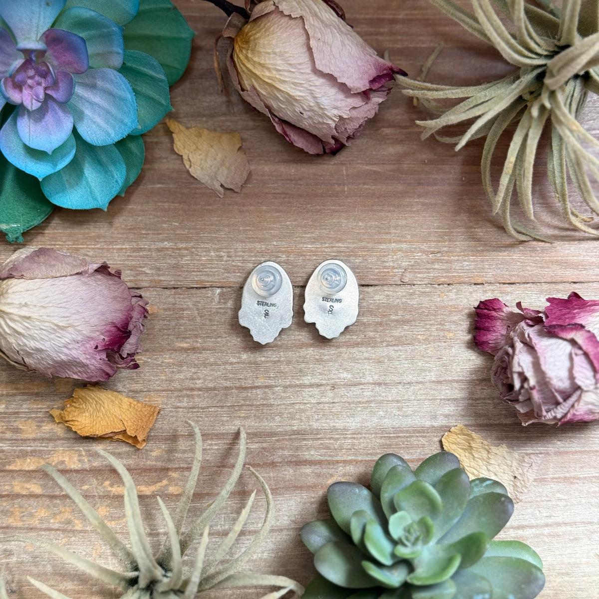 30 - Sterling Silver Dry Creek Turquoise Stud Earrings, $125 (MSRP $335), Artist Shay Pfeiffer