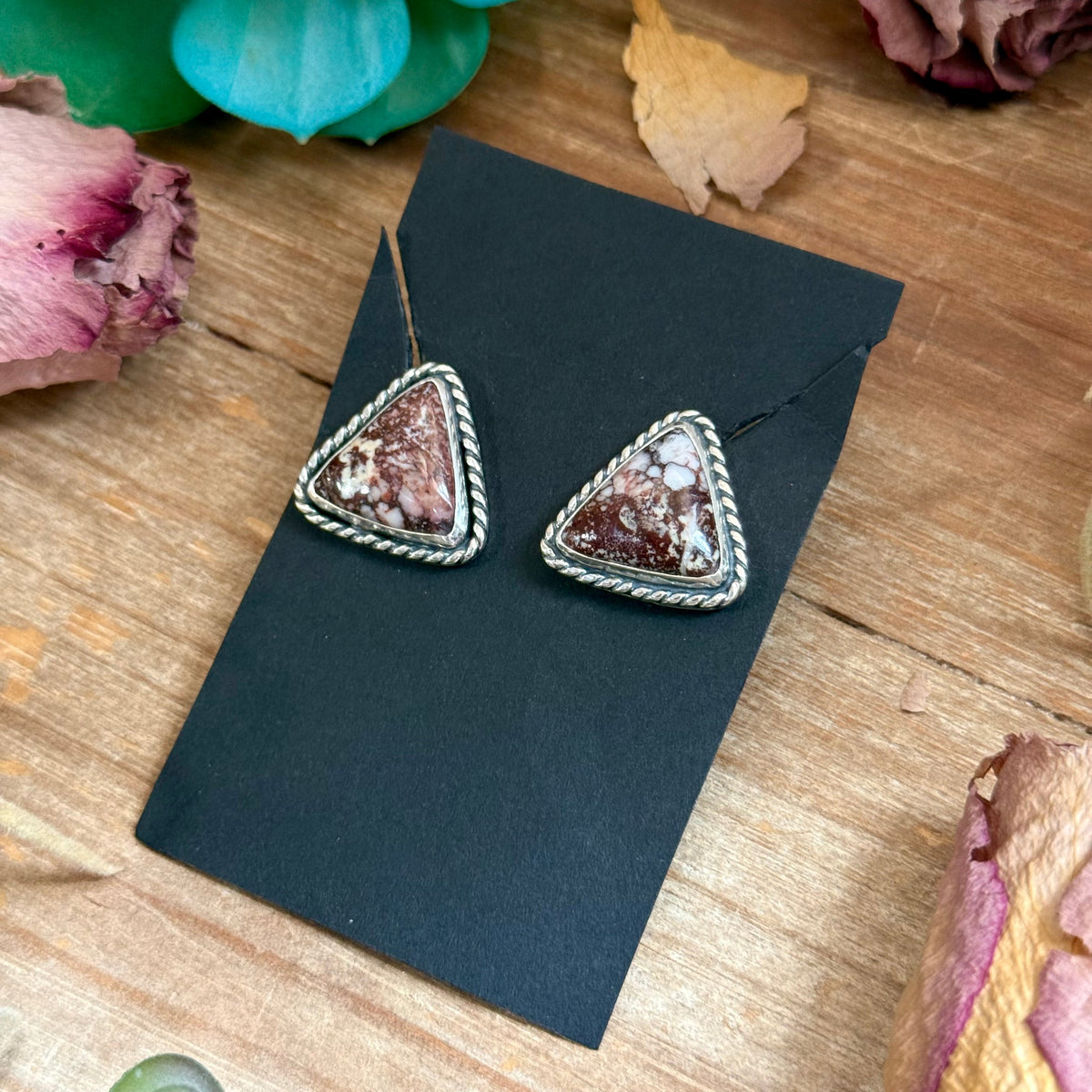 52 - Sterling Silver Wild Horse Jasper Stud Earrings by Jason Ogg