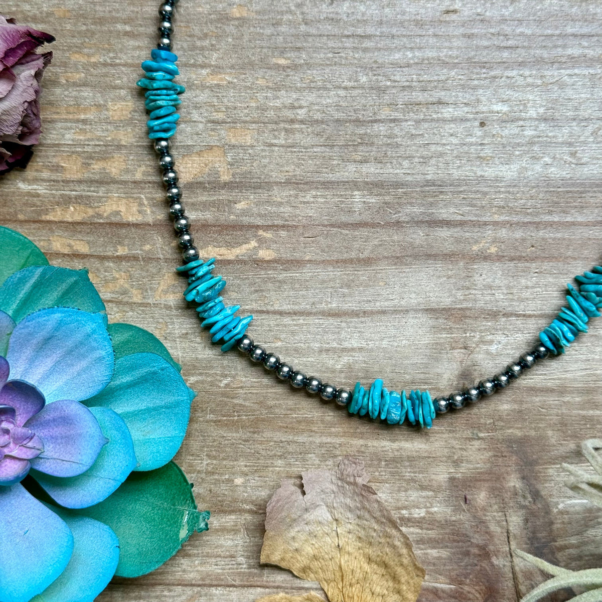 16” Light Blue Turquoise Chip Necklace