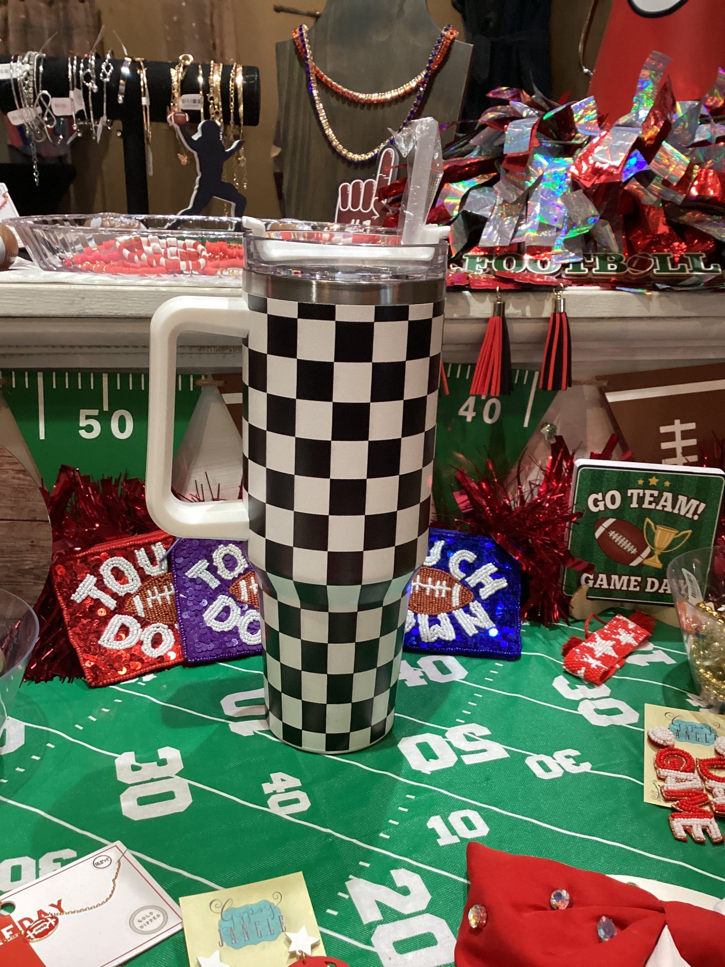 Black/White Checkered Tumbler