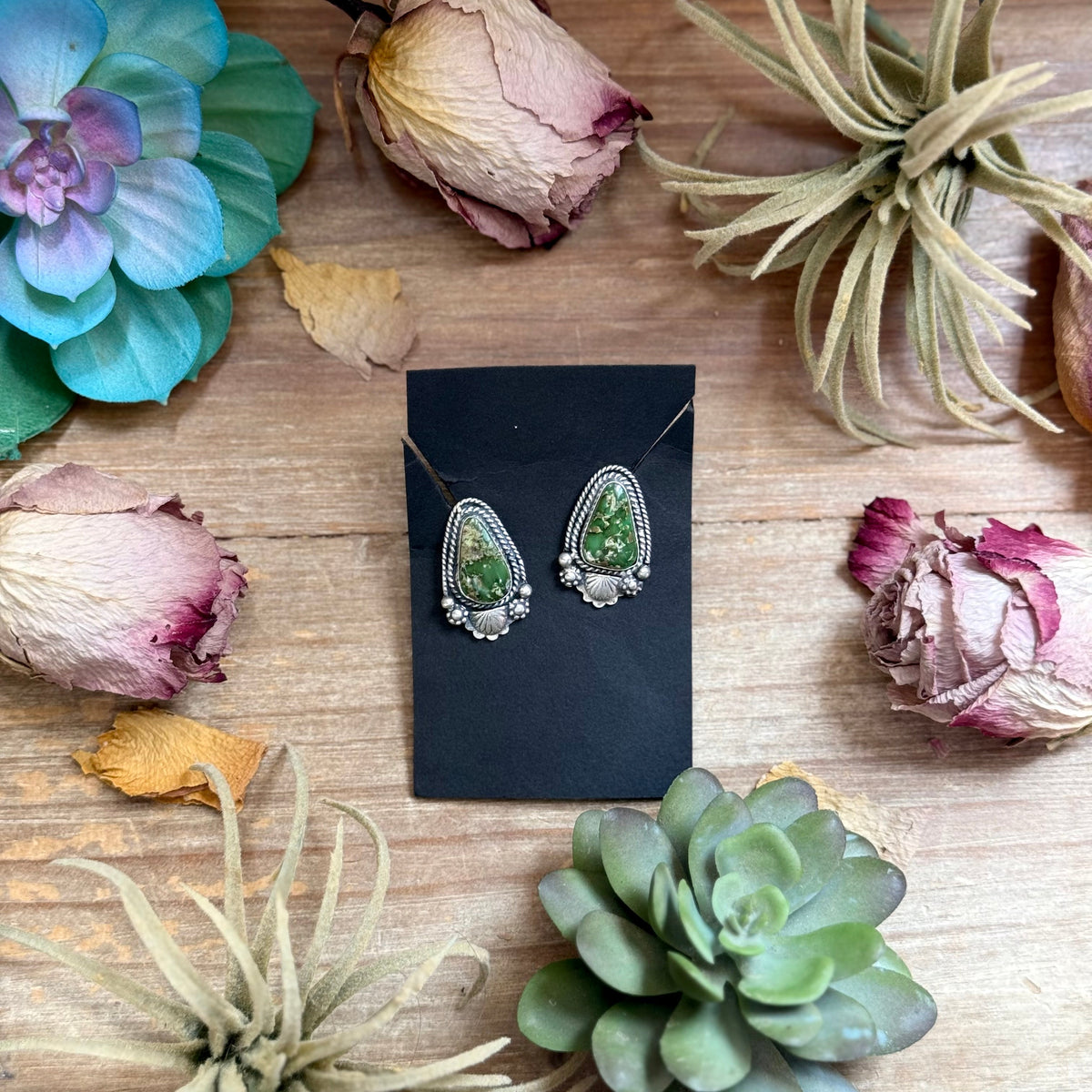 2 - Sterling Silver Sonoran Gold Turquoise Stud Earrings by Shay Pfeiffer