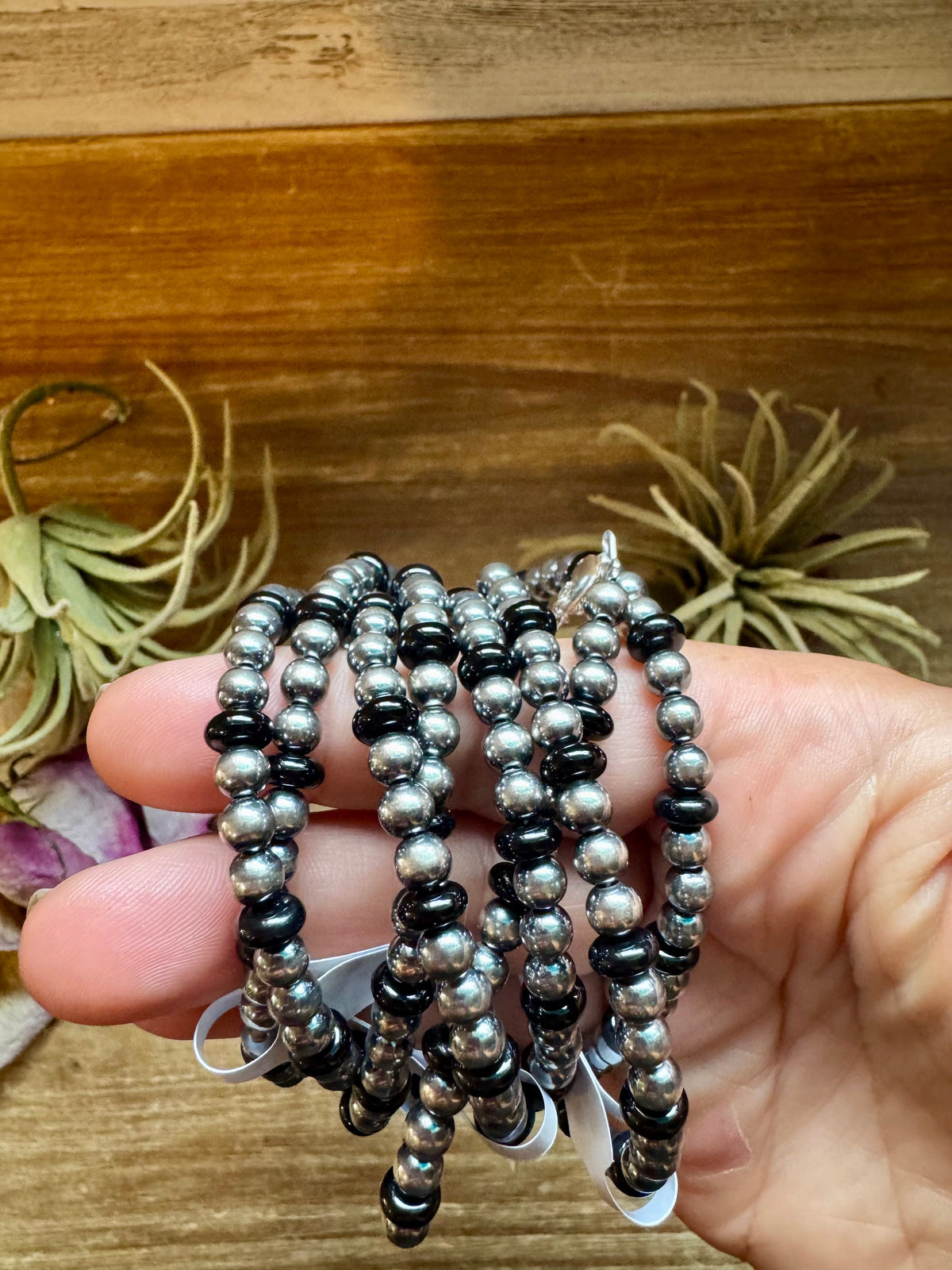 Black Onyx & Sterling Silver Pearl Bracelet – 5mm