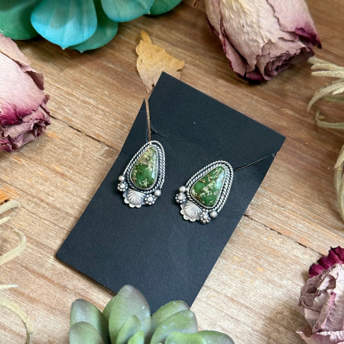 2 - Sterling Silver Sonoran Gold Turquoise Stud Earrings by Shay Pfeiffer
