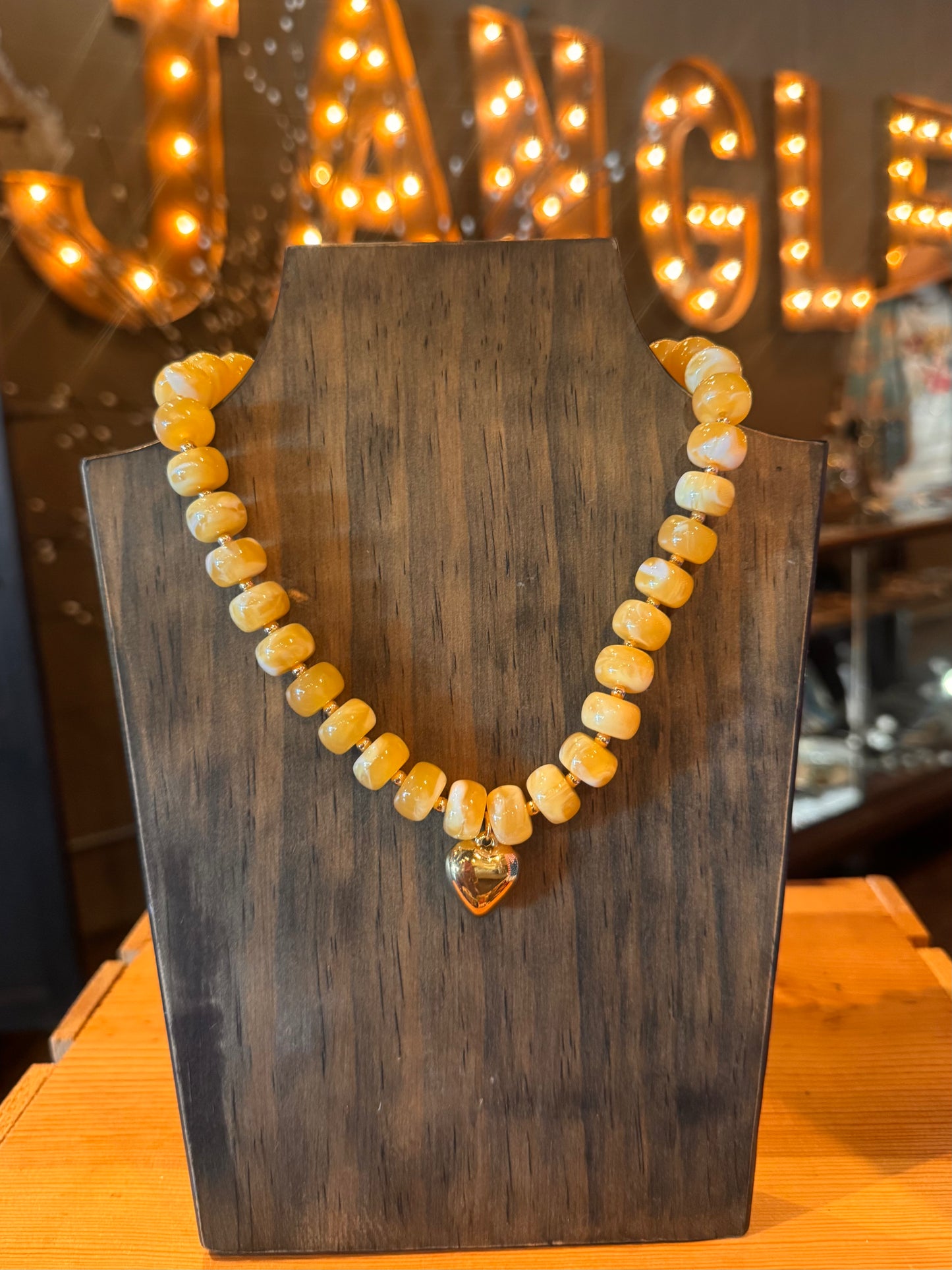 Yellow Beaded Necklace with Heart