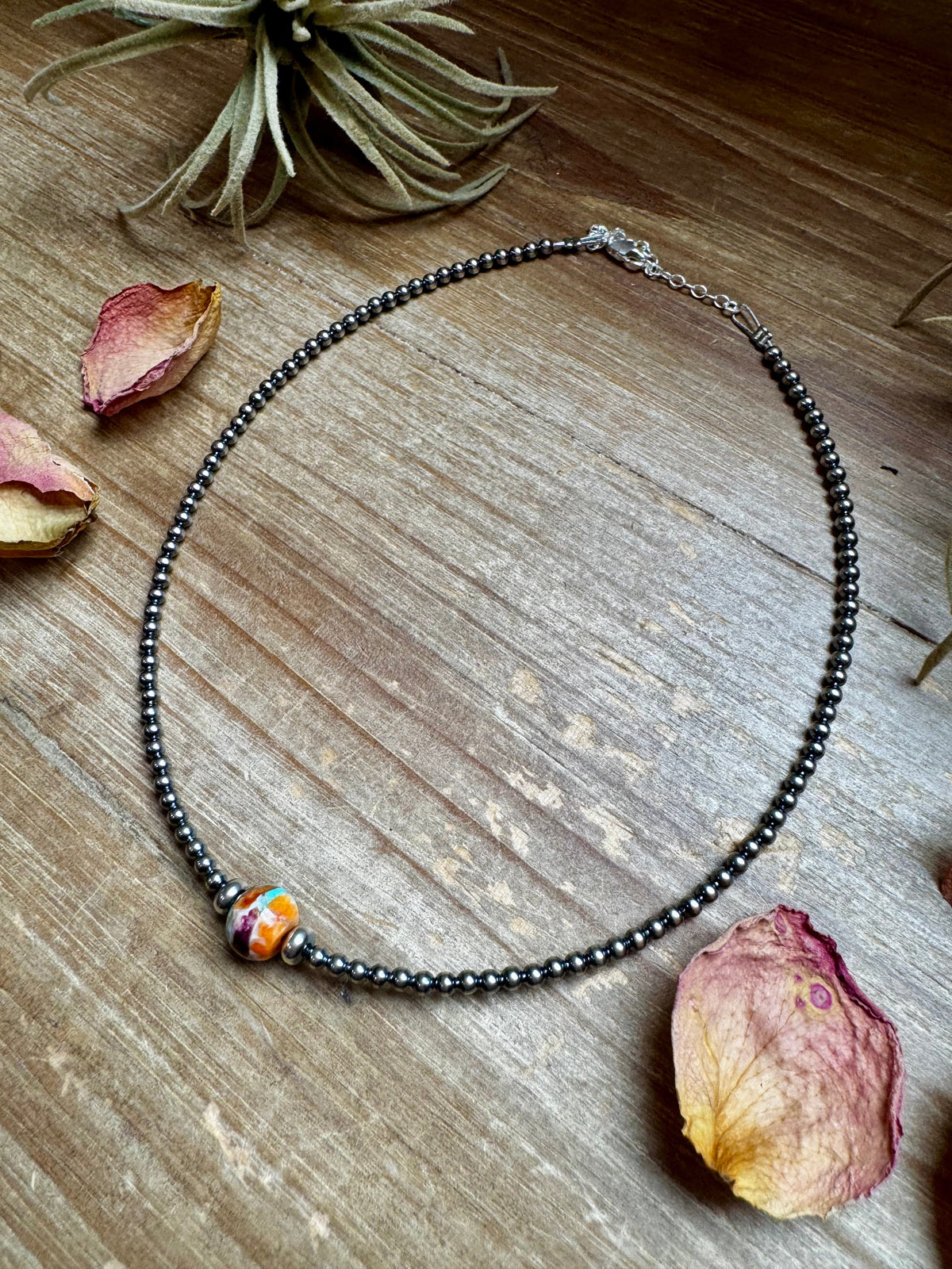14-Inch Sterling Silver Pearl & Mojave Bead Choker