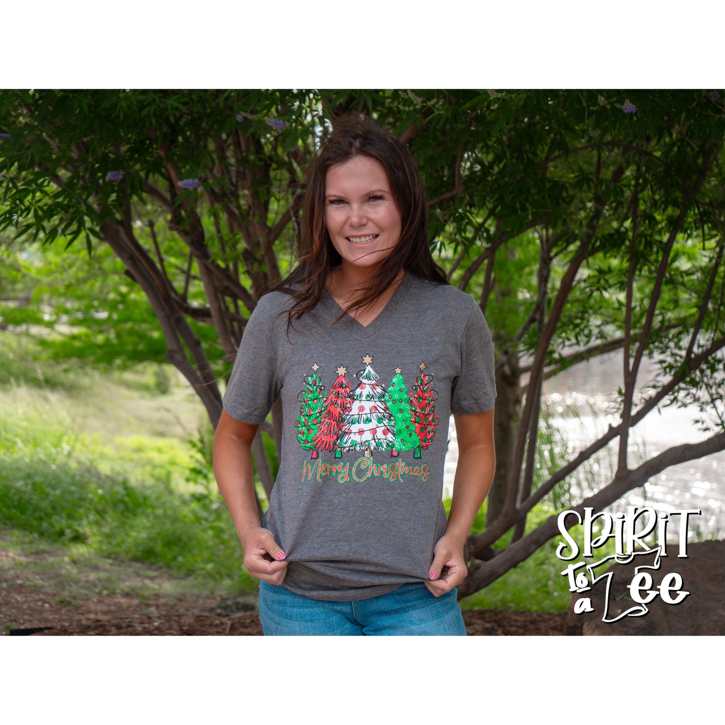 Polka Dot Trees V-Neck - Christmas Tee