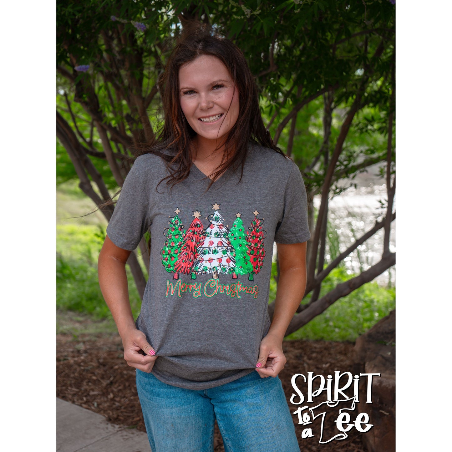 Polka Dot Trees V-Neck - Christmas Tee