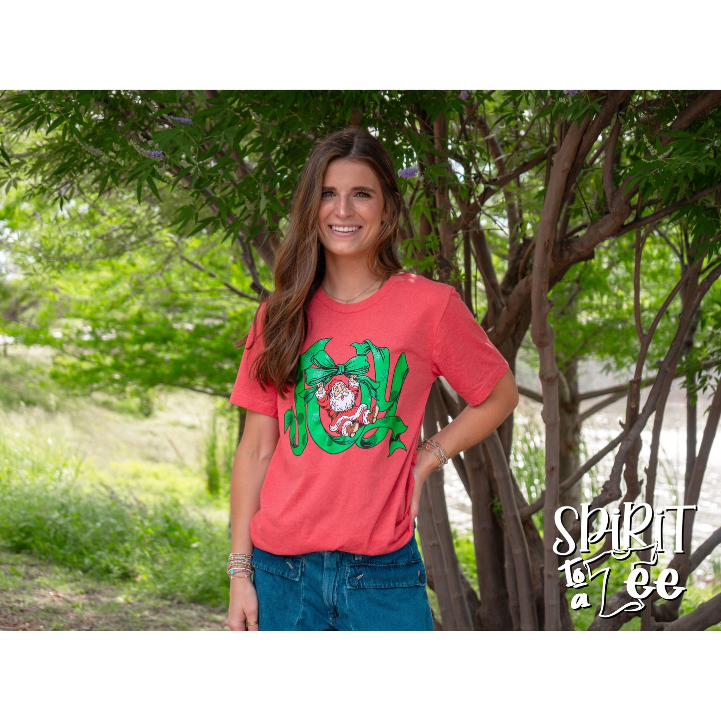 Joy Ribbon with Santa - Christmas Tee