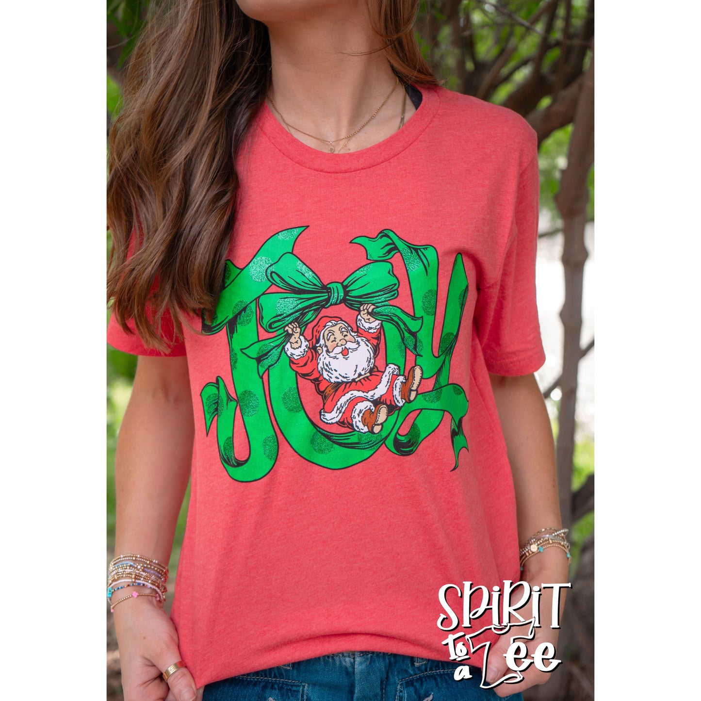 Joy Ribbon with Santa - Christmas Tee