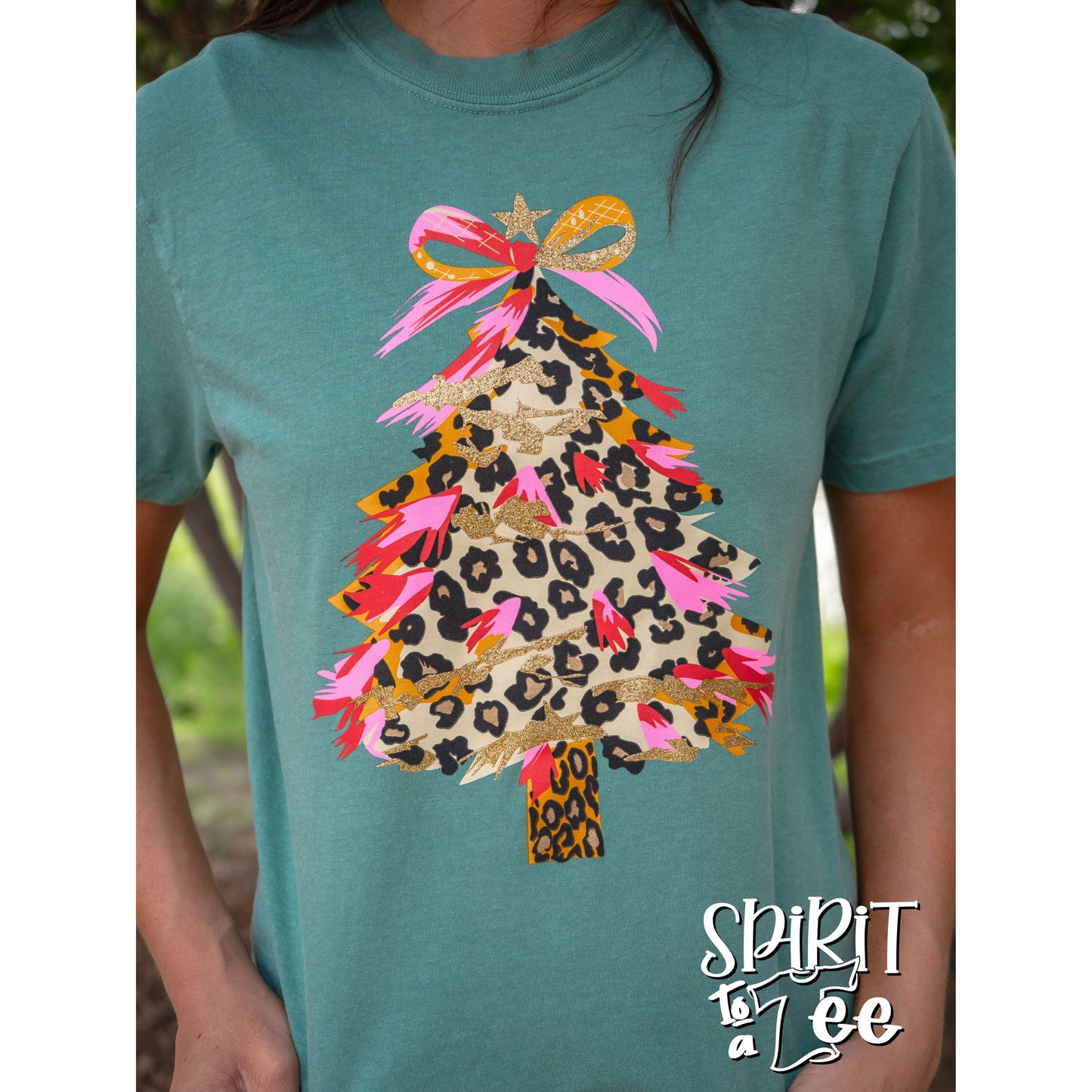 Leopard Glitter Christmas Tree - Comfort Colors Christmas Tee