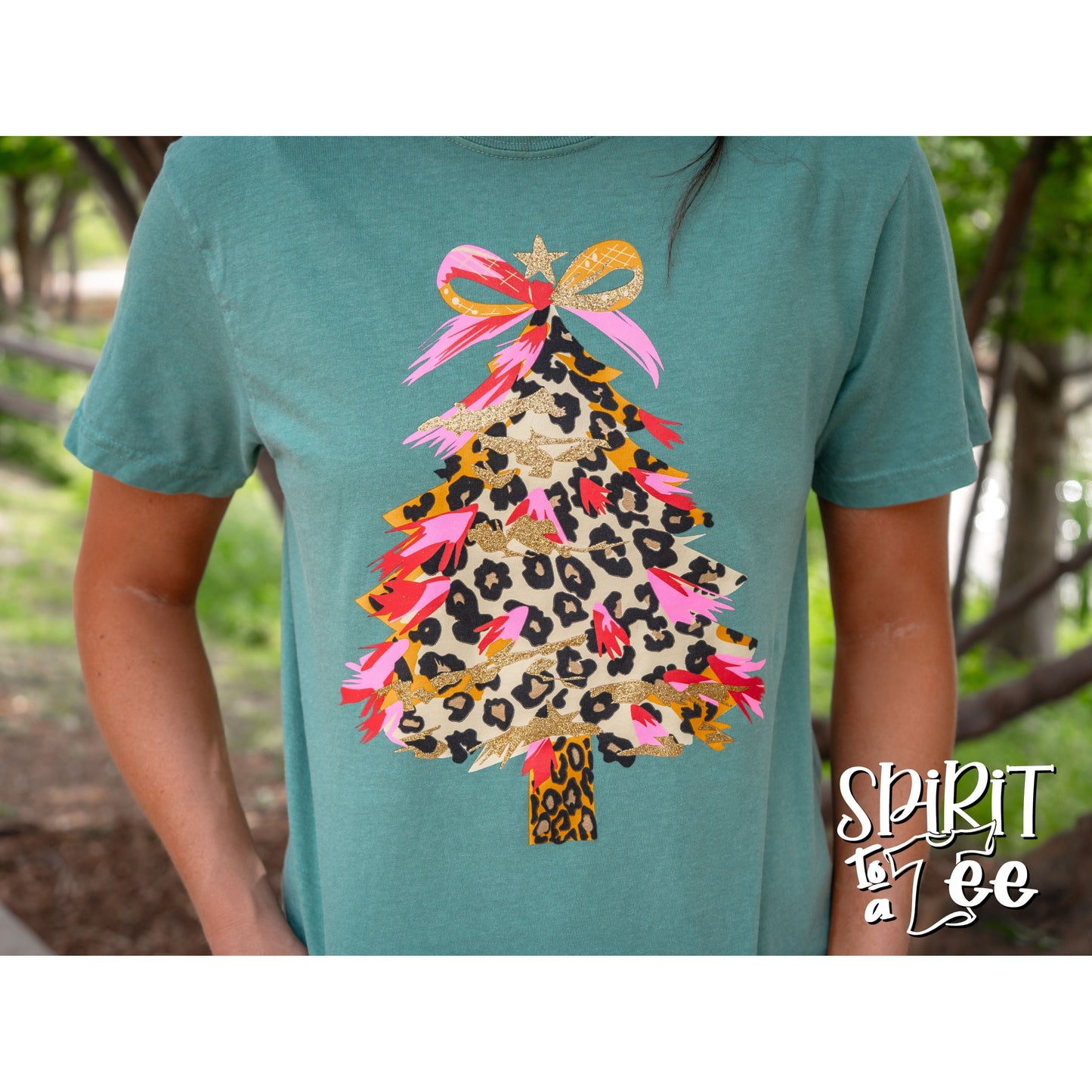 Leopard Glitter Christmas Tree - Comfort Colors Christmas Tee