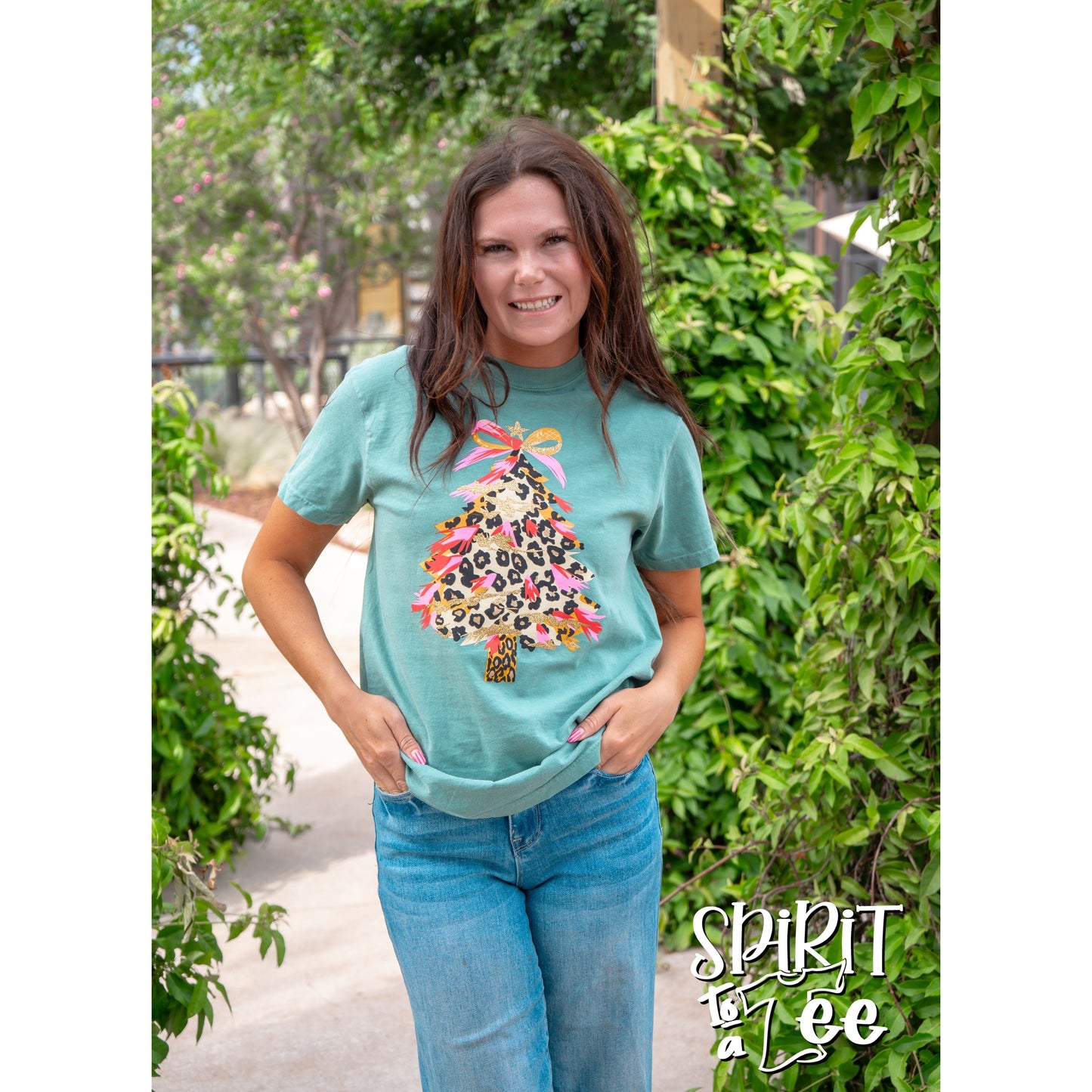 Leopard Glitter Christmas Tree - Comfort Colors Christmas Tee