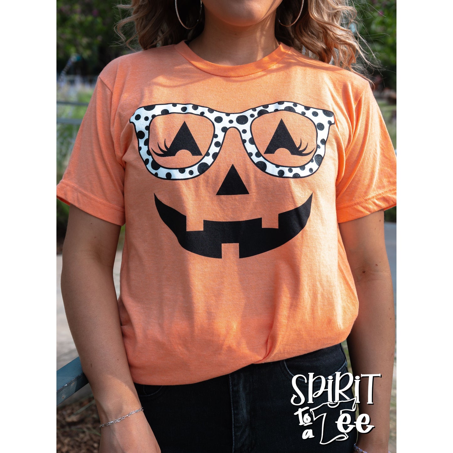 Jack O' Lantern Polka Dot Glasses - Halloween Tee