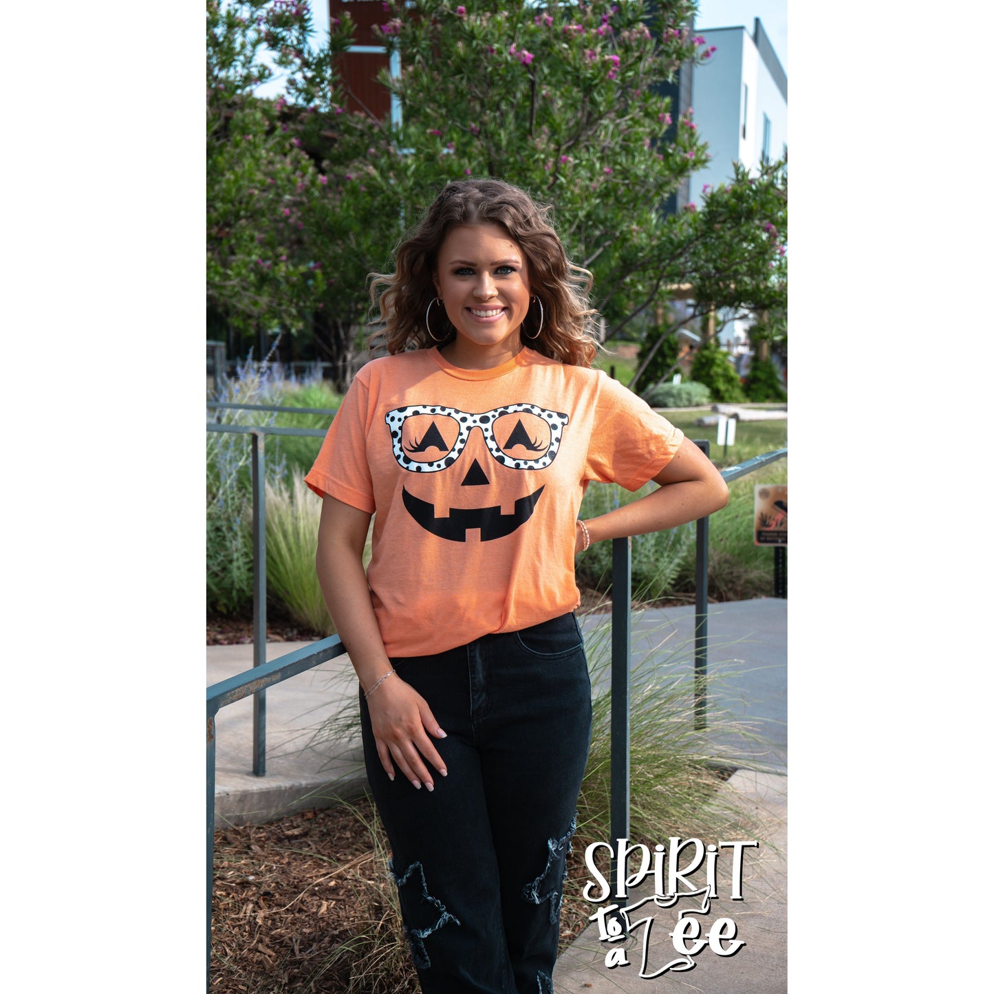 Jack O' Lantern Polka Dot Glasses - Halloween Tee