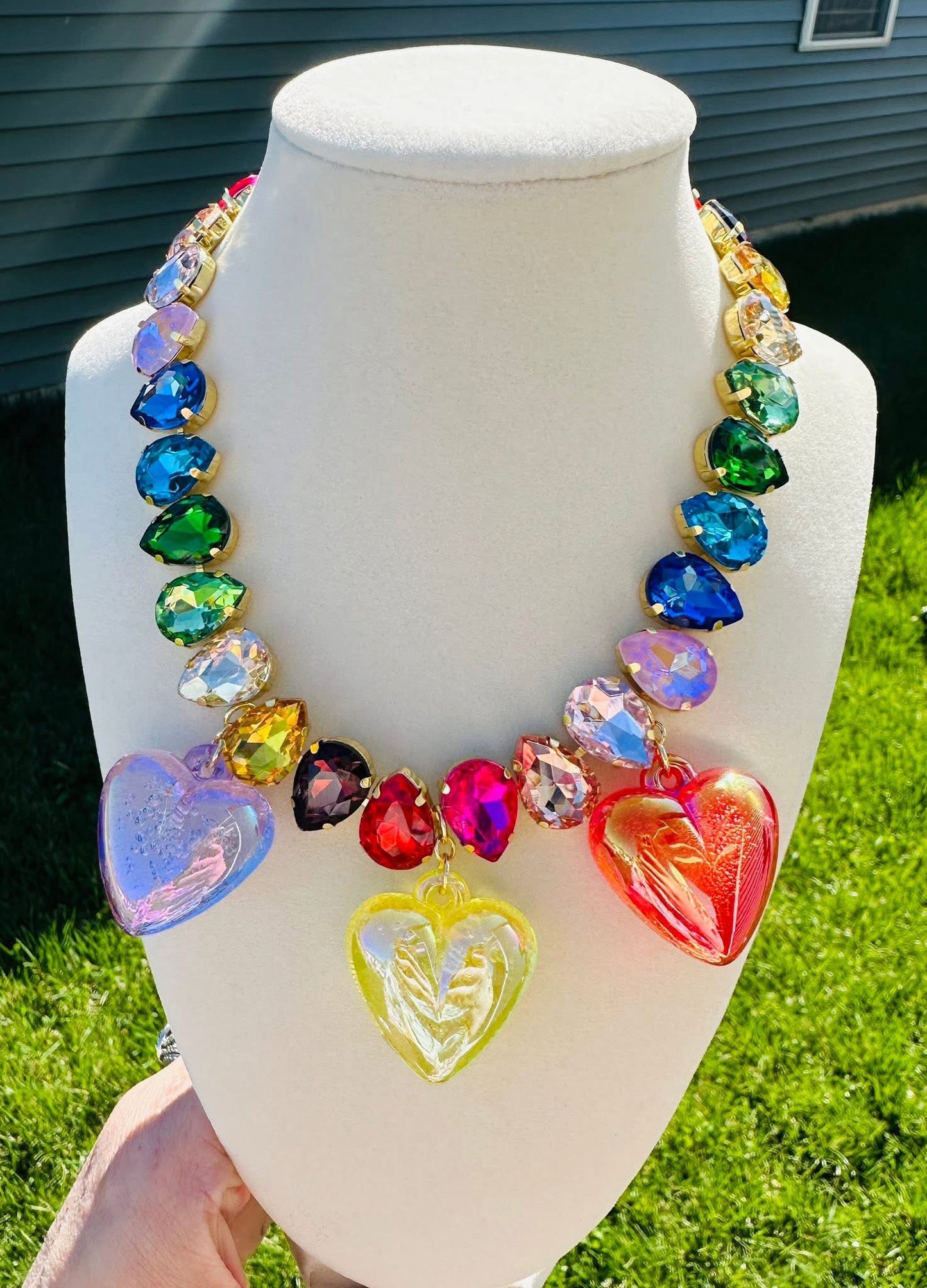 Jewel Candy Rainbow Hearts Necklace