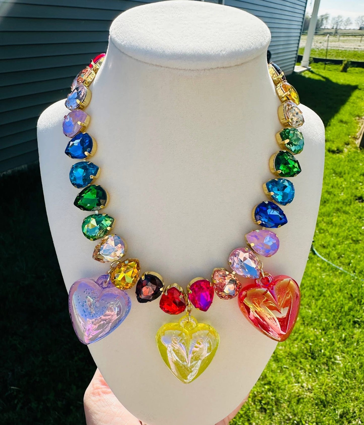 Jewel Candy Rainbow Hearts Necklace