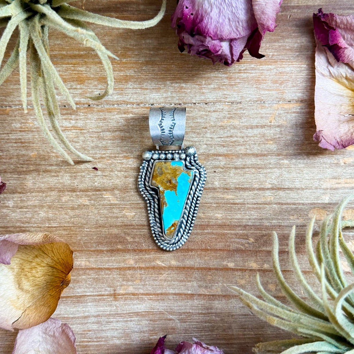 Sterling Silver Kingman Turquoise Lightning Bolt Pendant – Made by Artist Shay Pfeiffer