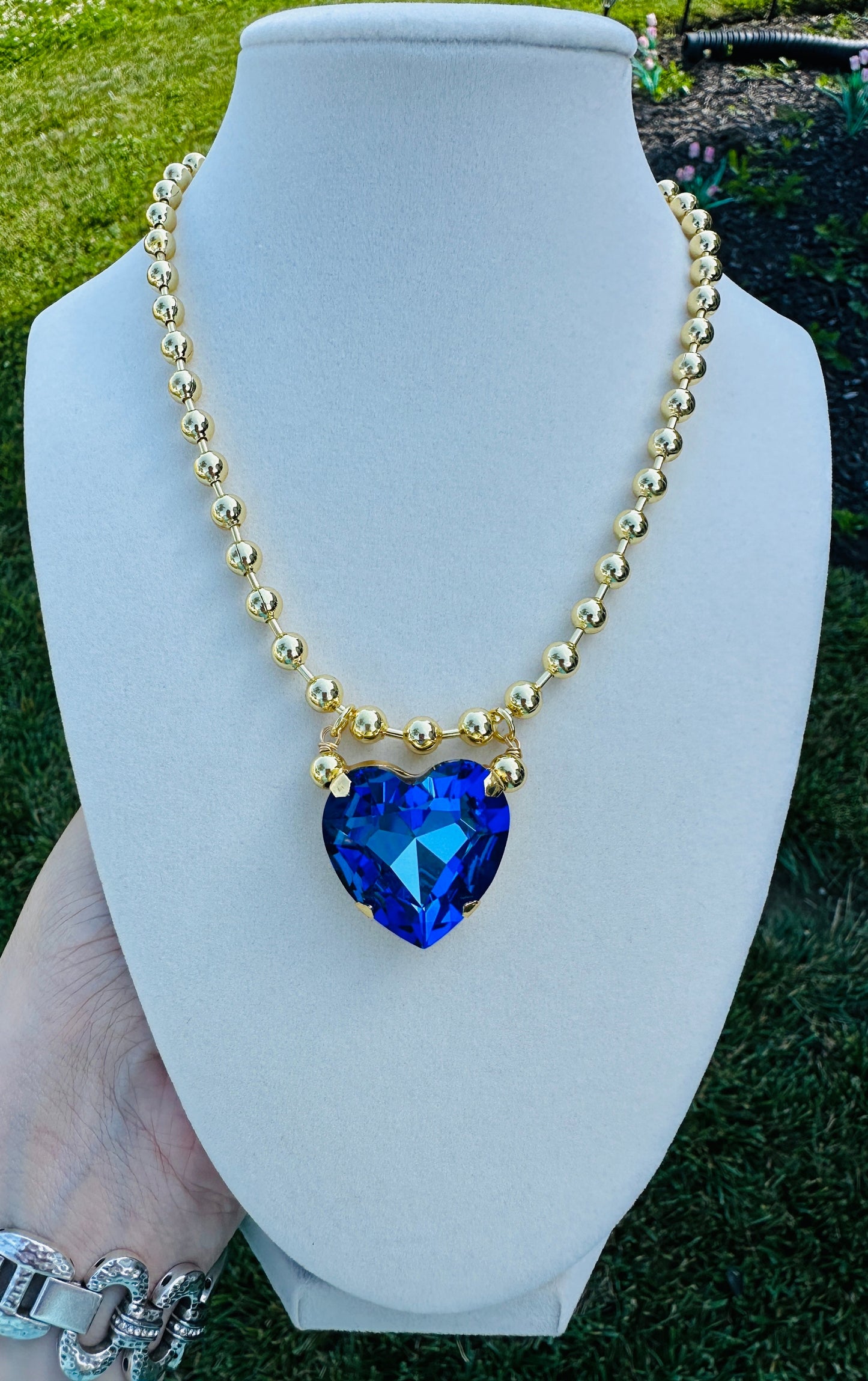 Crystal Heart Gold Bead Necklace-5 Colors
