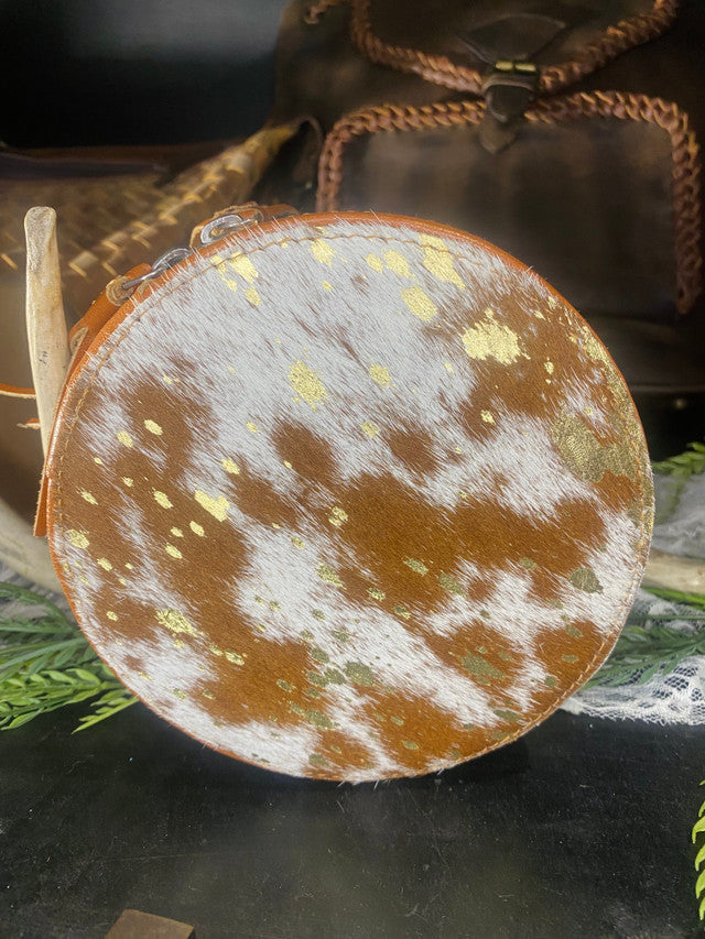 Round Western Cowhide Jewlery Box