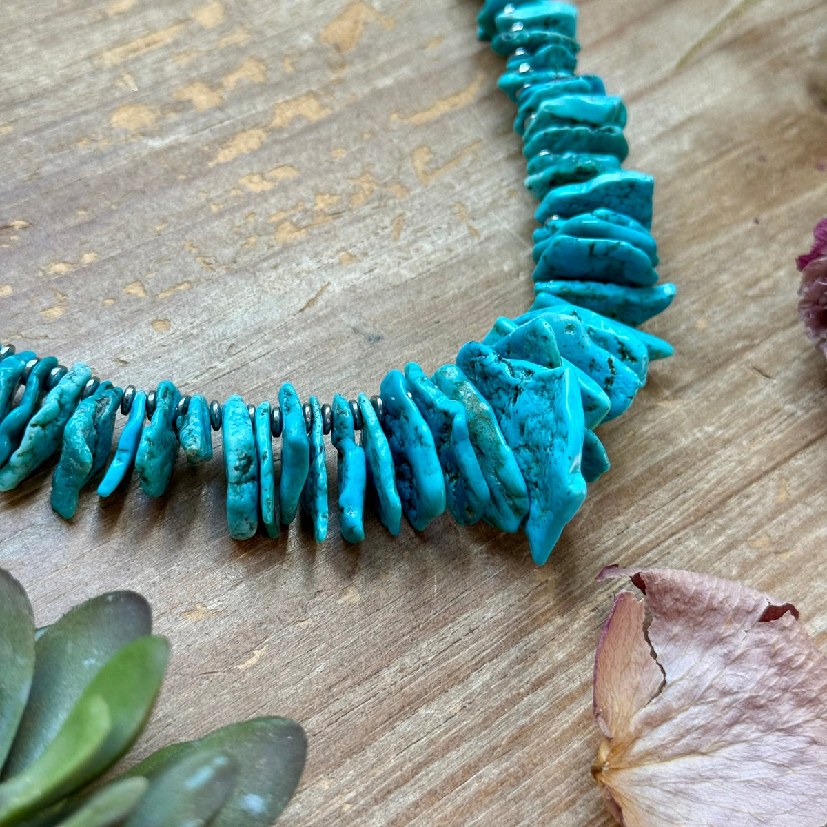 Blue Turquoise & Silver Hematite Necklace – 18”