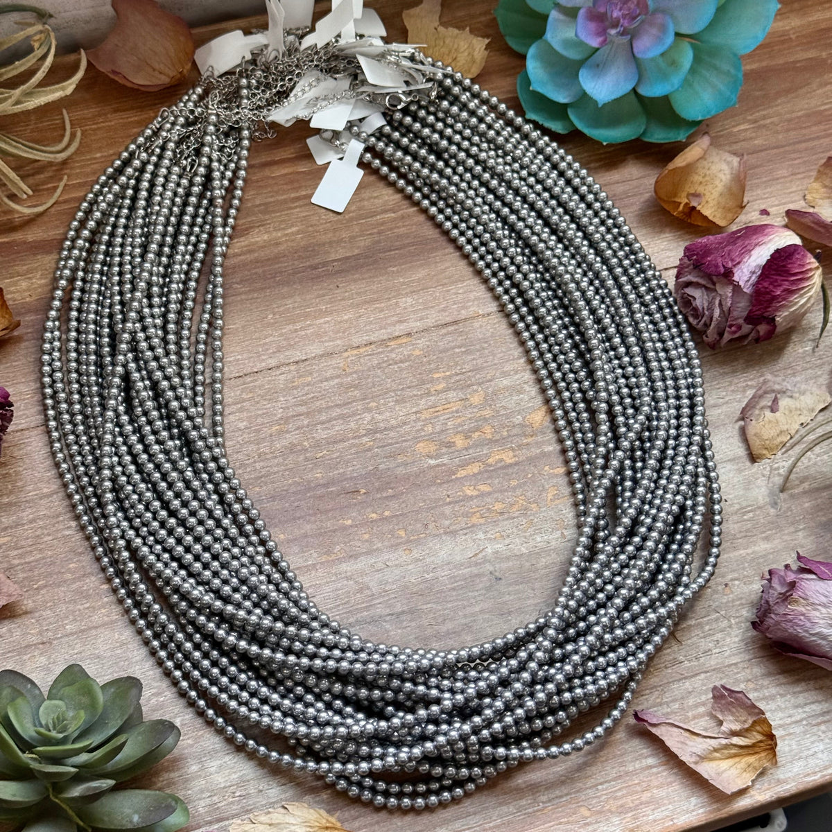 Silver-Plated 4 mm Bead Necklace – 24”