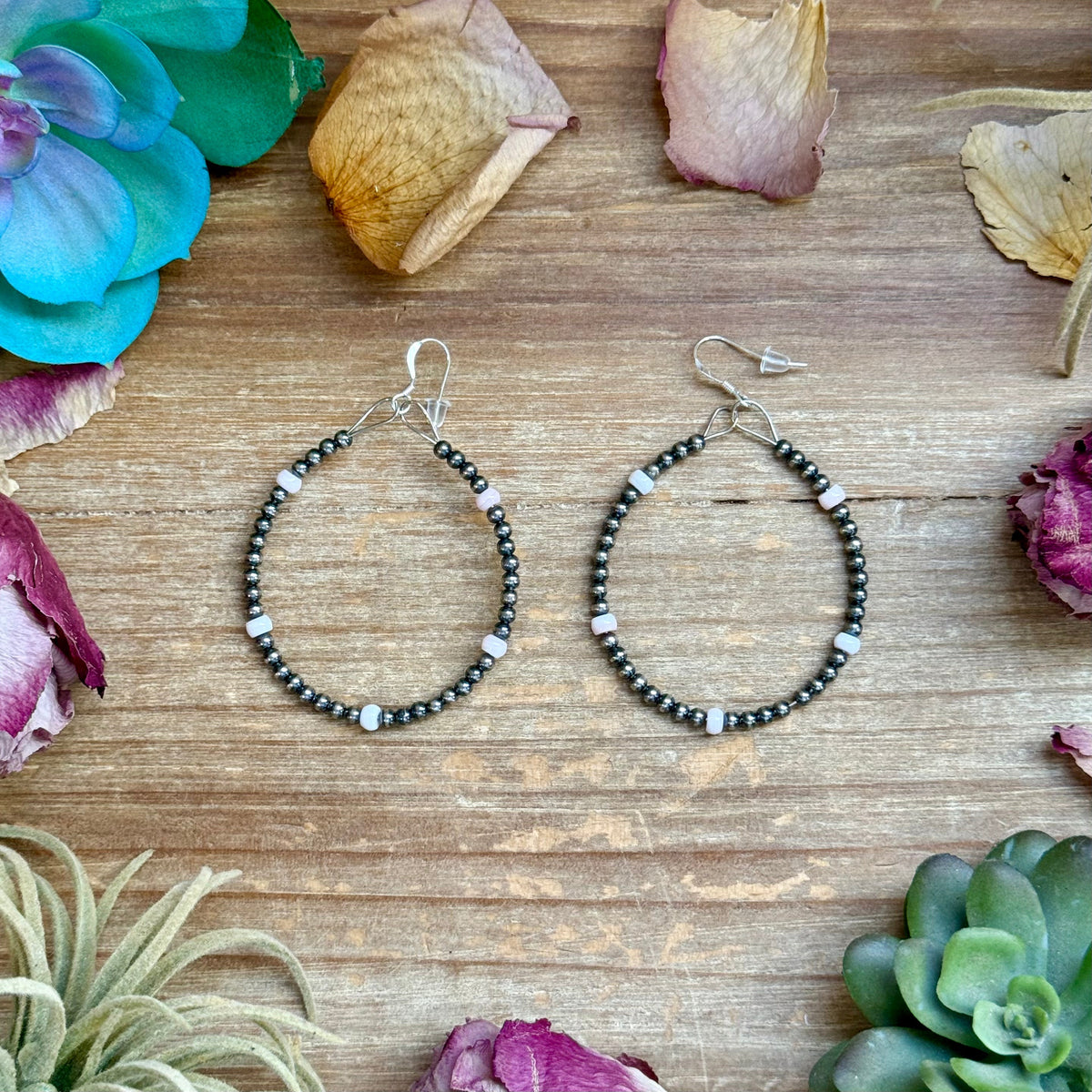 Pink Conch Hoop Earrings – Sterling Silver Pearls