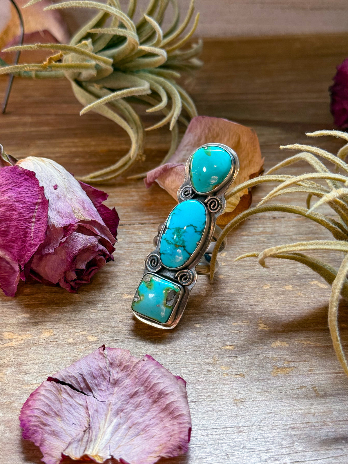 3-Stone Sonoran Turquoise Sterling Silver Ring – Adjustable