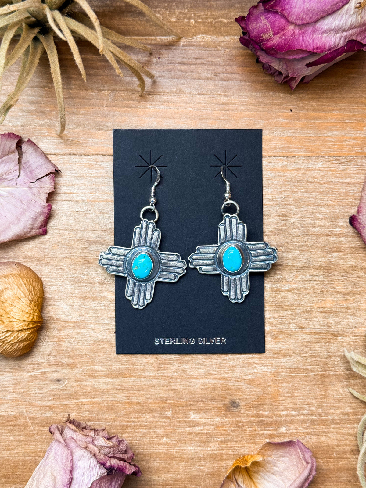 Sterling Silver Zia Dangle Earrings – Native Made by K. Billah