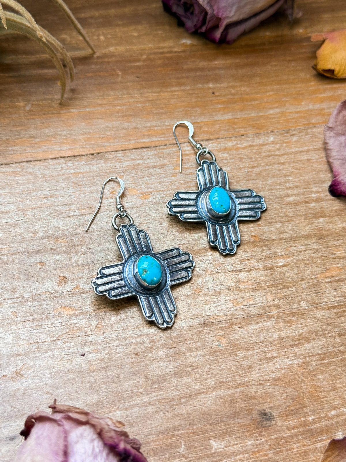Sterling Silver Zia Dangle Earrings – Native Made by K. Billah