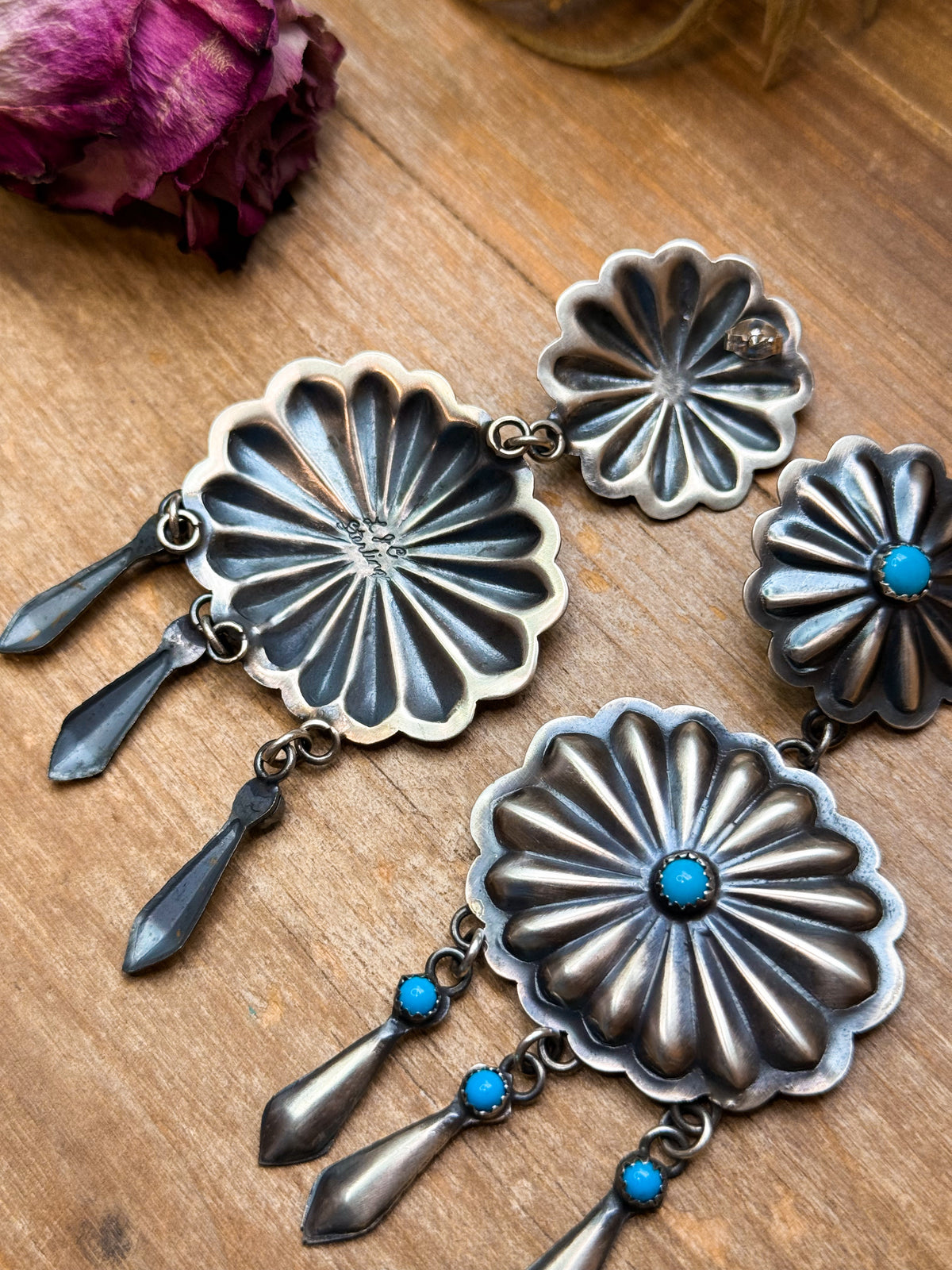 Sterling Silver Kingman Turquoise Dangle Earrings – Native Made by Cordelo Chee