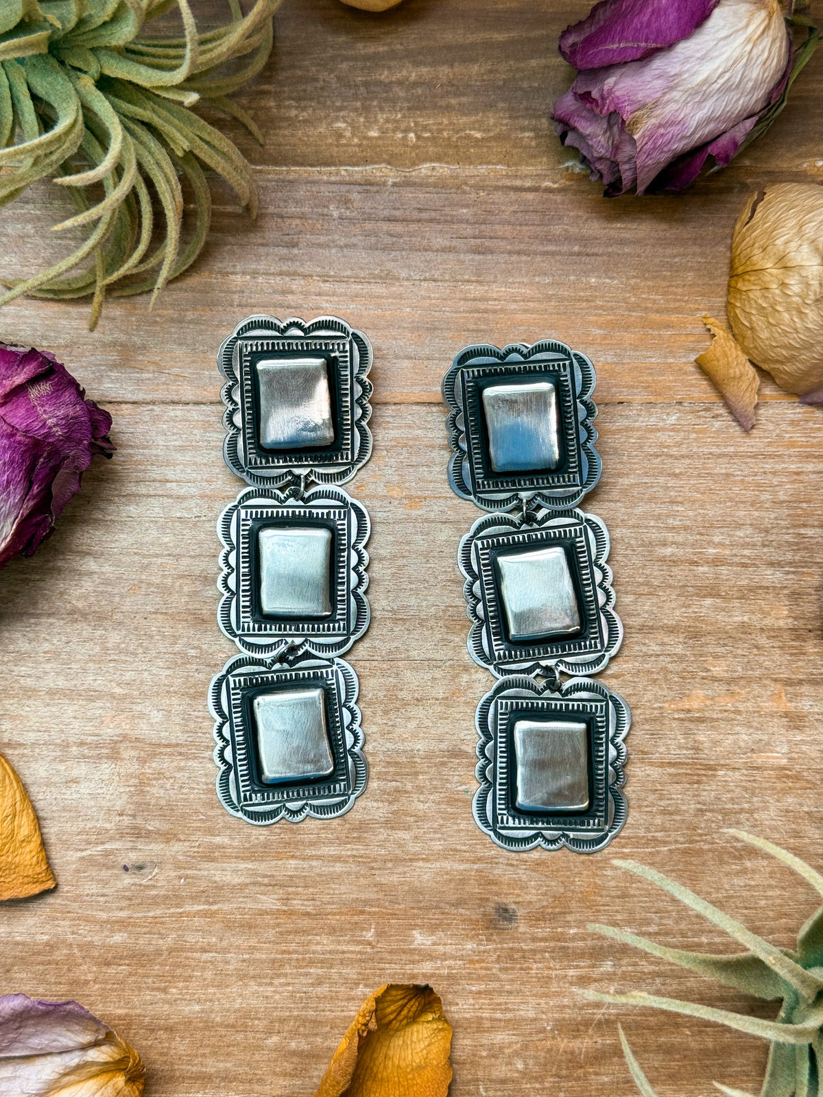 Sterling Silver Dangle Earrings – Native Made by L. Tahe