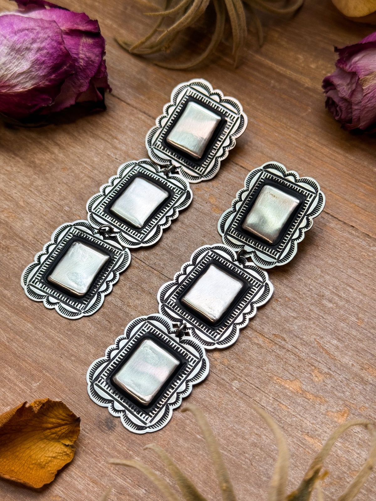 Sterling Silver Dangle Earrings – Native Made by L. Tahe
