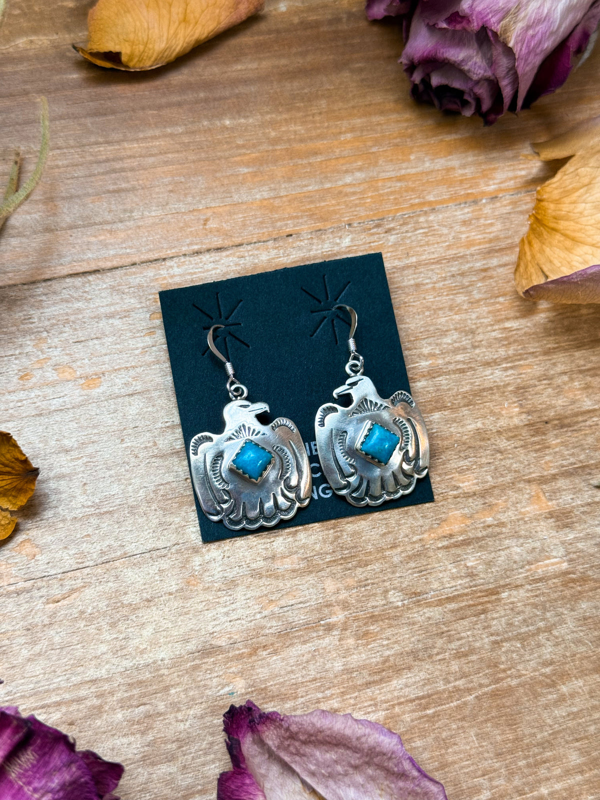 Sterling Silver Eagle Dangle Earrings with Turquoise