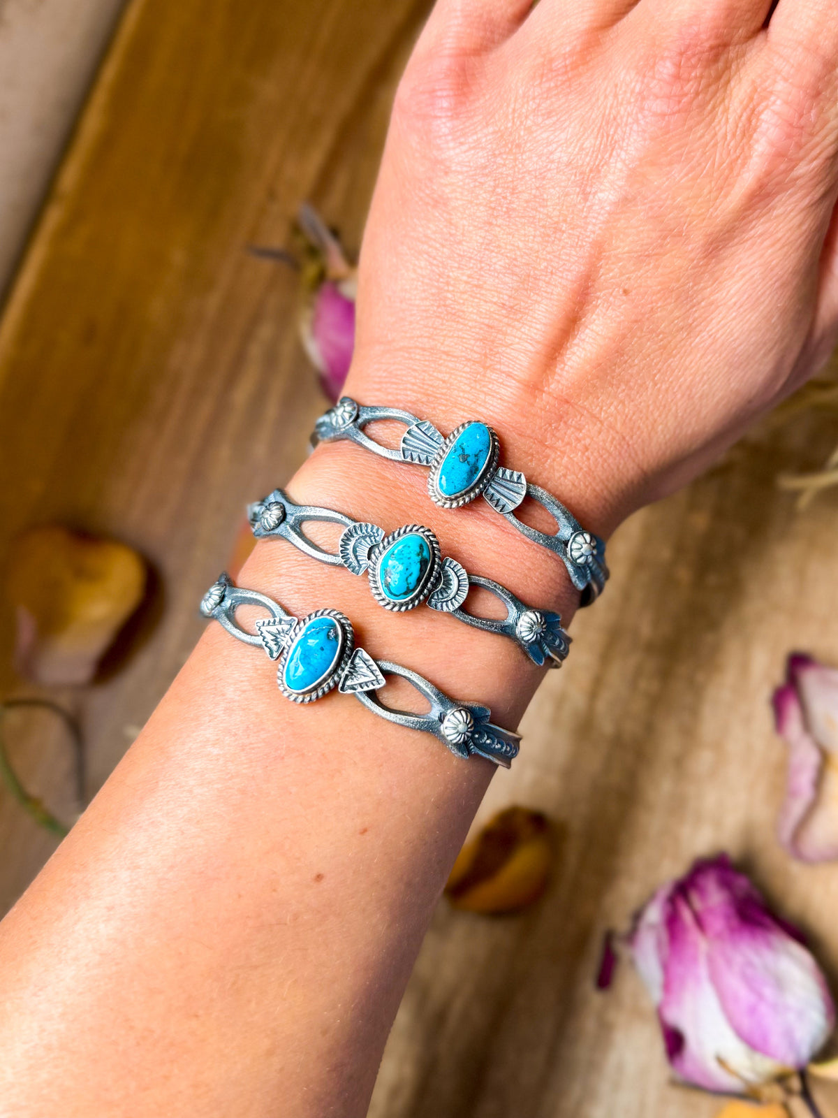 Sterling Silver Kingman Turquoise Cuff Bracelet – Native Made by K. Billah