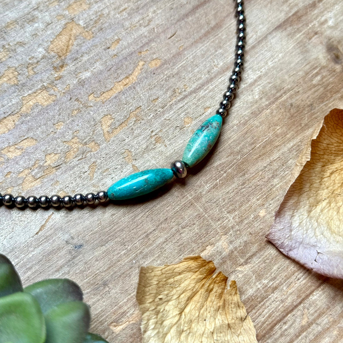 15-Inch Sterling Silver Pearl & Blue Turquoise Torpedo Choker