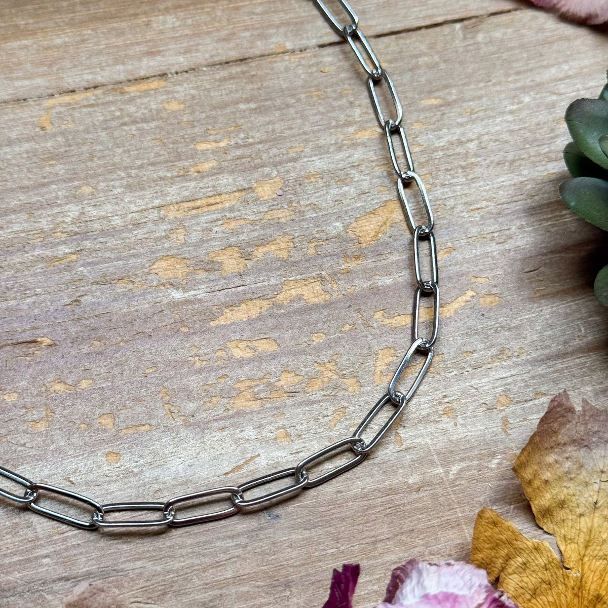 Silver Plated Paperclip Chain Choker – 14” + Extender