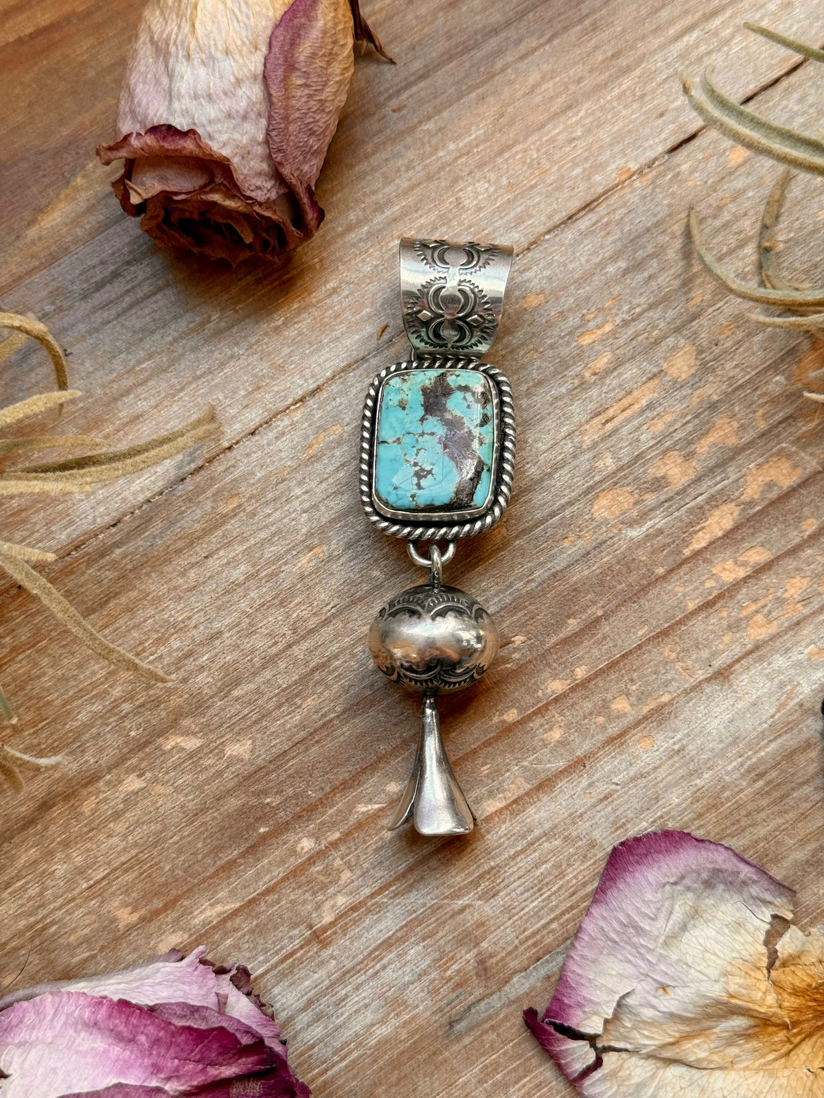 Sterling Silver Blue Dream Turquoise Blossom Pendant –  Handmade by Artist Jason Ogg