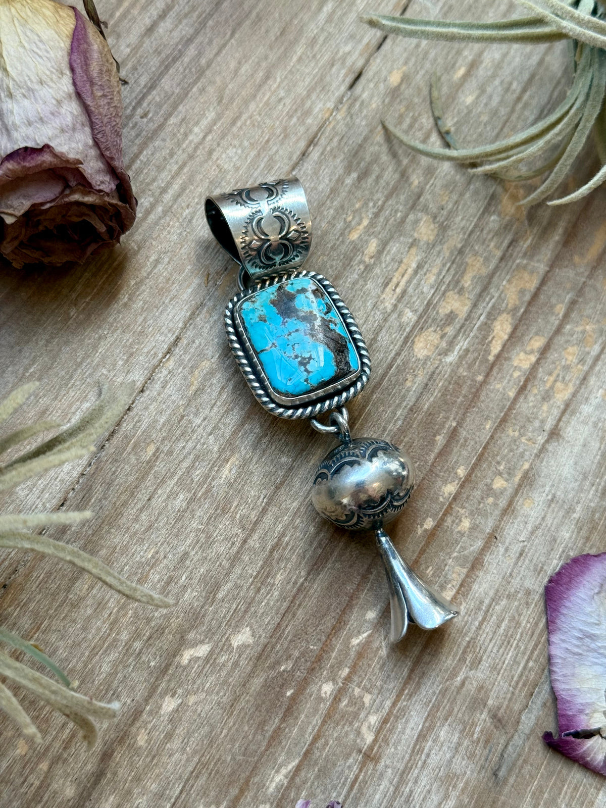 Sterling Silver Blue Dream Turquoise Blossom Pendant –  Handmade by Artist Jason Ogg