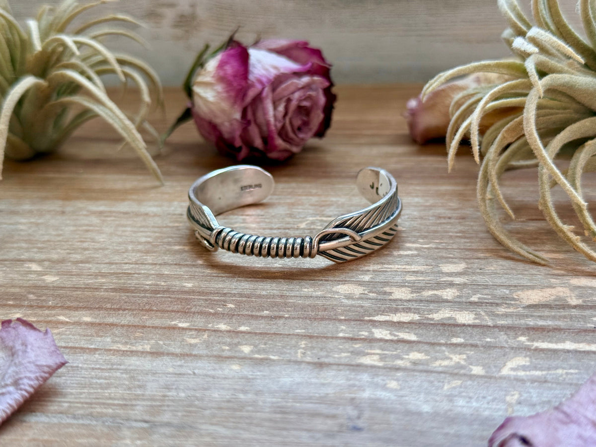 Sterling Silver Hudson Feather Cuff – Fits 5.5” Wrist – Handmade by Artist Jason Ogg