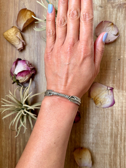 Sterling Silver Hudson Feather Cuff – Fits 6” Wrist – Handmade by Artist Jason Ogg