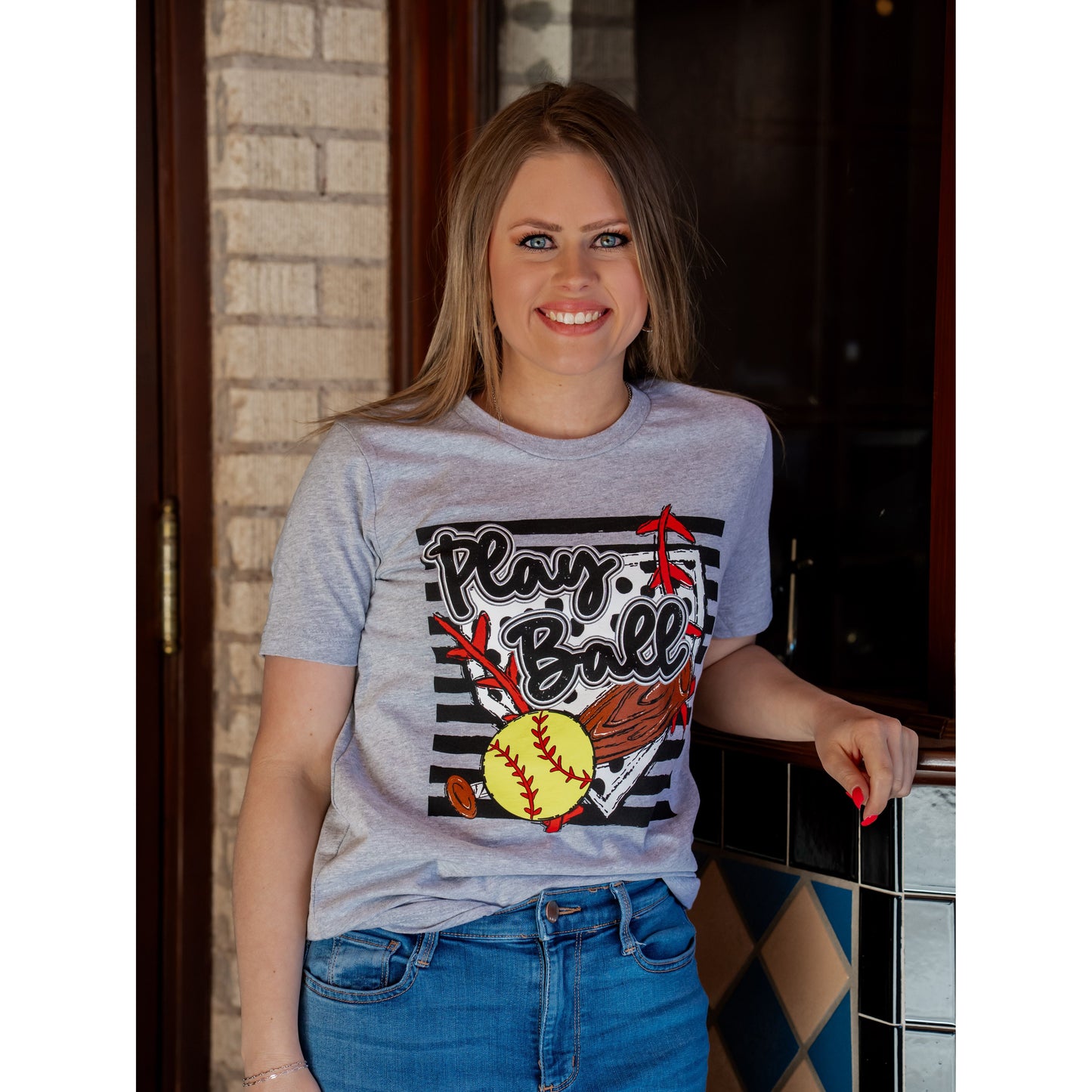 Play Ball Stripes - Softball Tee