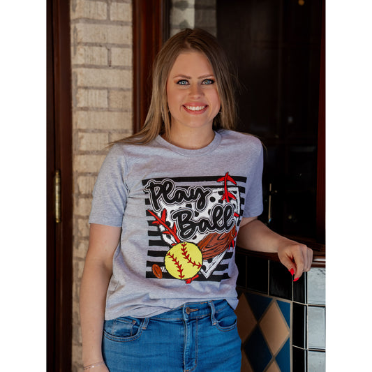 Play Ball Stripes - Softball Tee