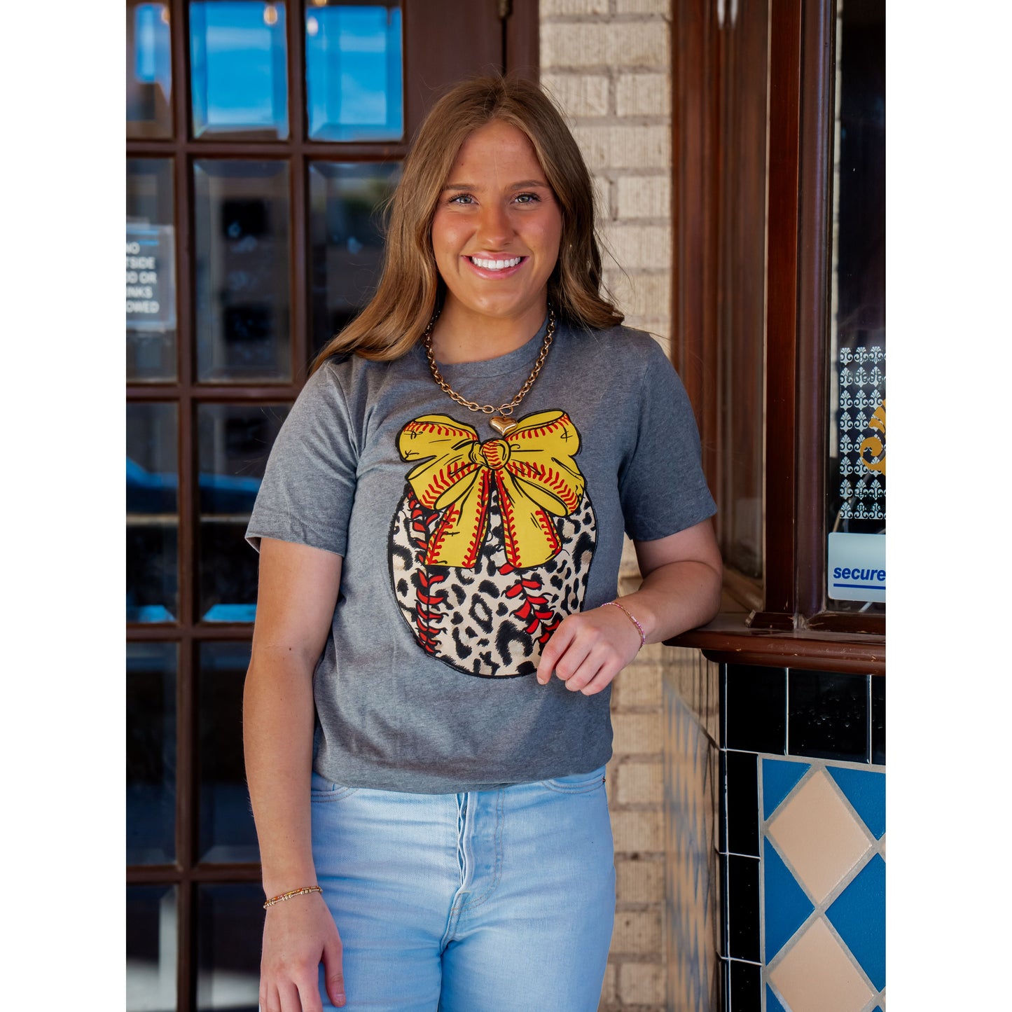 Leopard Softball with Bow - Softball Tee