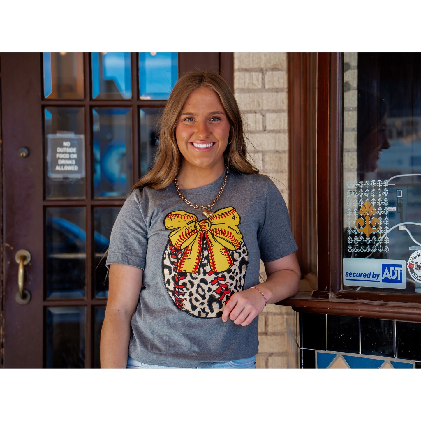 Leopard Softball with Bow - Softball Tee