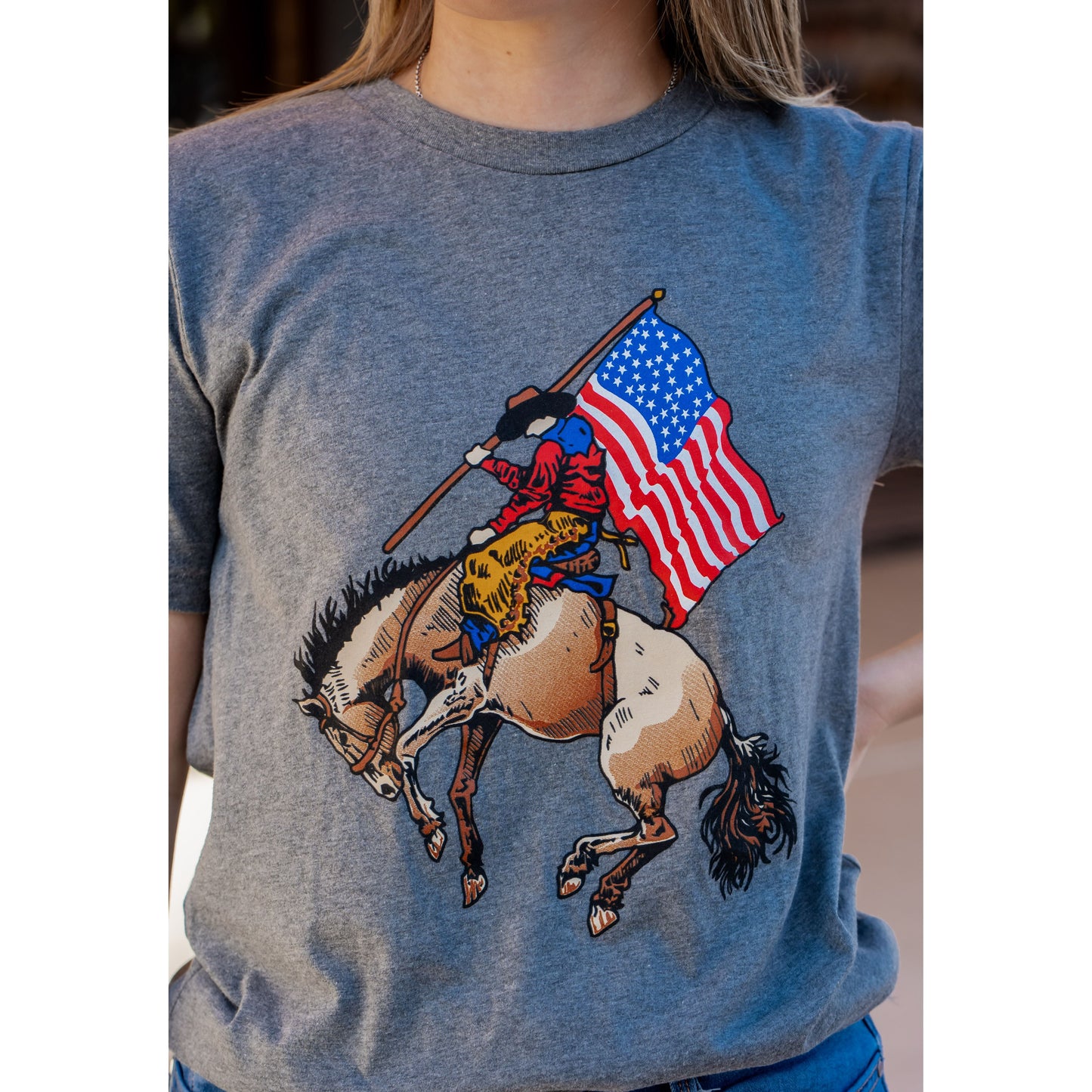 Cowboy with Flag - Patriotic Tee