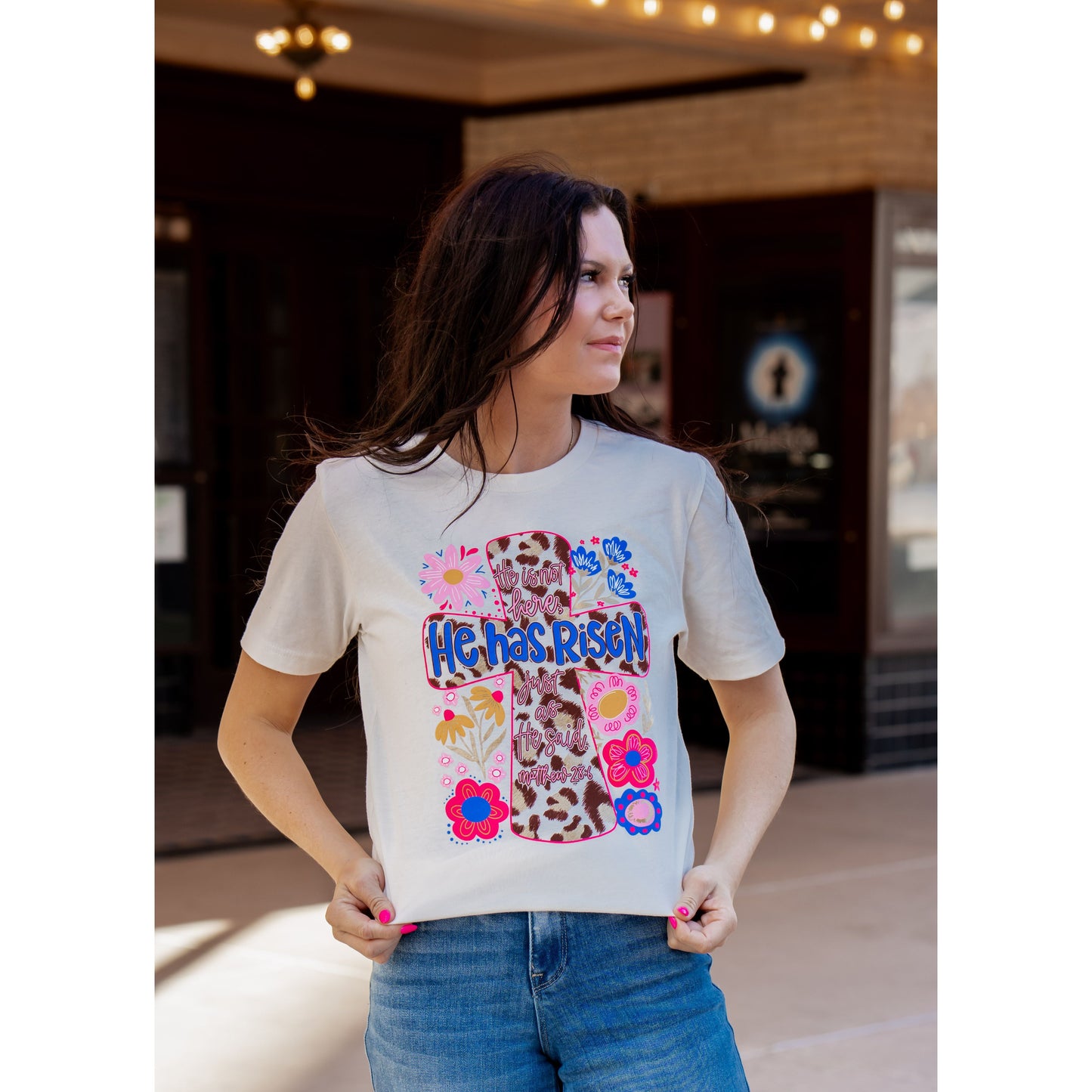 He Has Risen Cross Flowers - Easter Tee